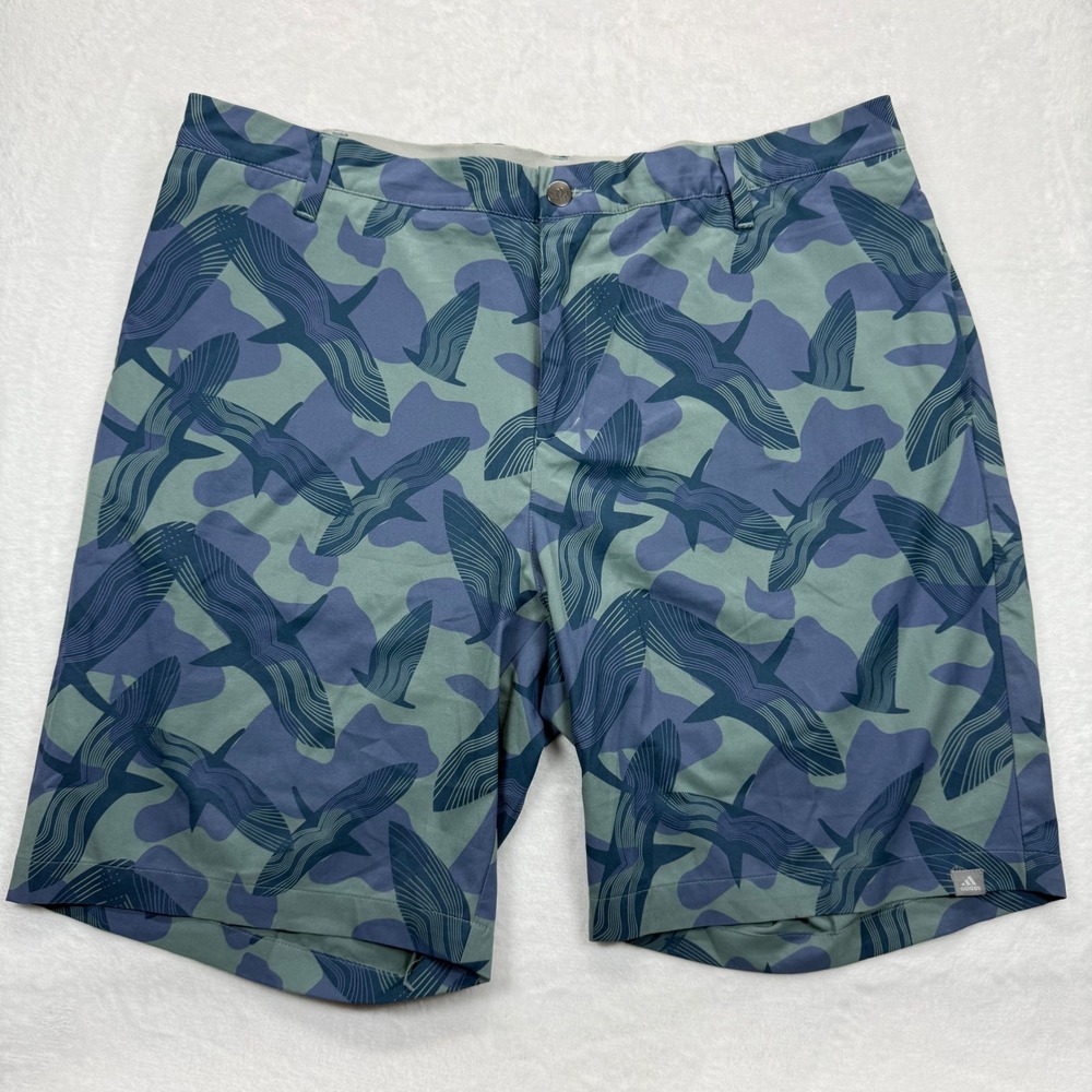 Adidas Golf Shorts Bird Print Casual Athletic Blue Green Mens Size 38